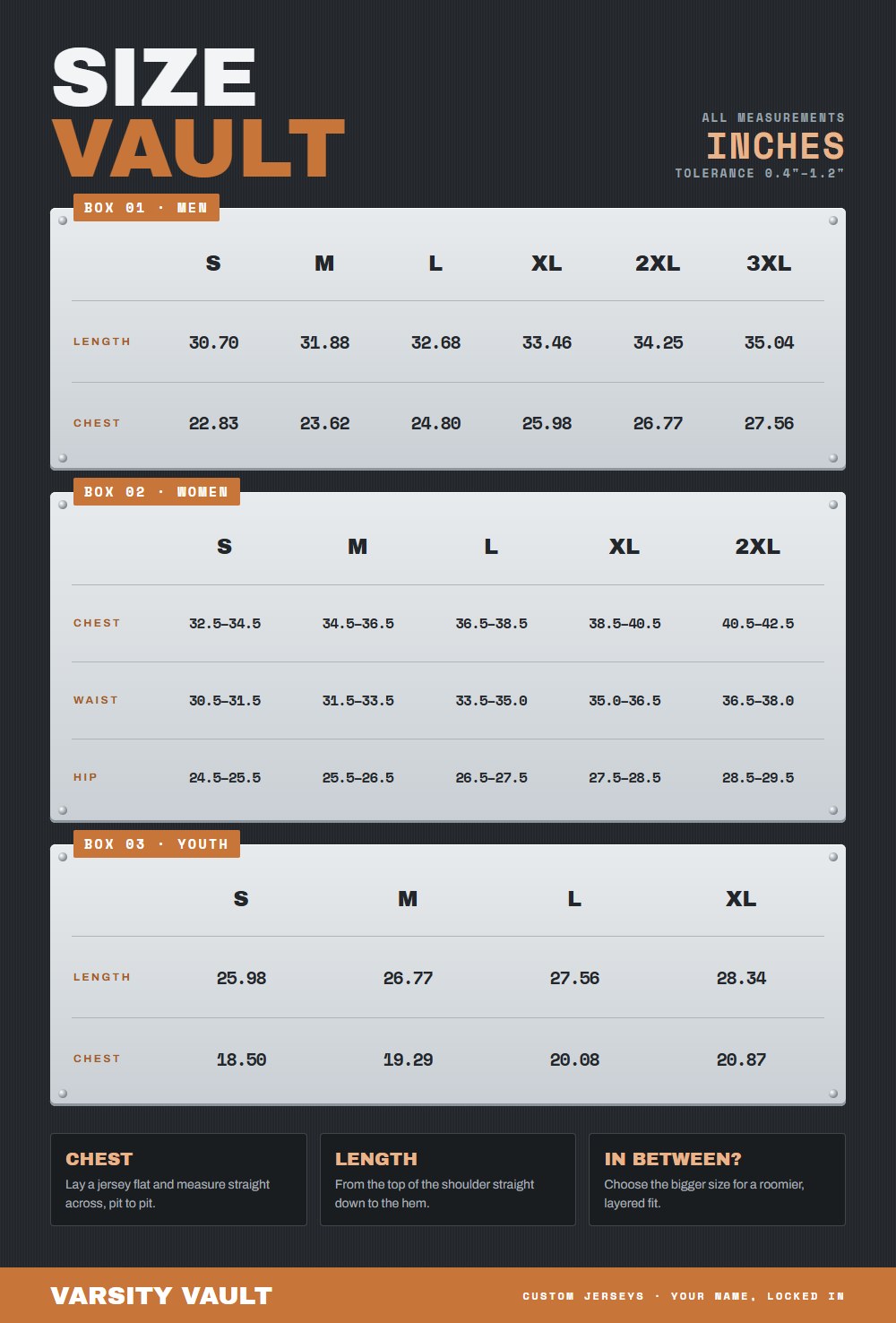 Jersey size chart